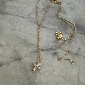 Ferkos Tiny Diamond Cross Necklace 14K Solid Yellow Gold- Free shipping
